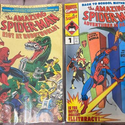 Spider-Man Promo Comic Lot – Riot at Robotworld & Adventures in Reading (Marvel + Squirt Giveaways) 