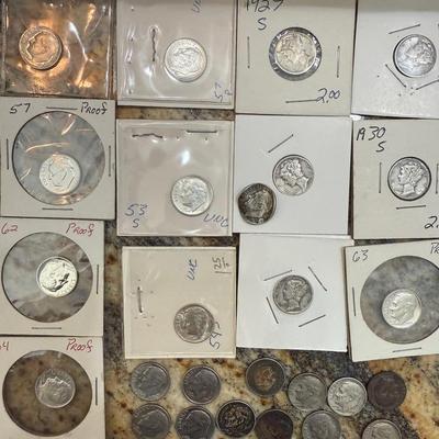 Mercury And Silver Dimes Lot Old And New