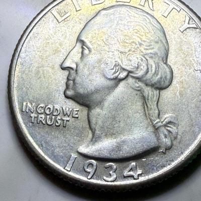 1934 Washington Quarter – 90% Silver – Possible Doubled Die Variety – Early Date