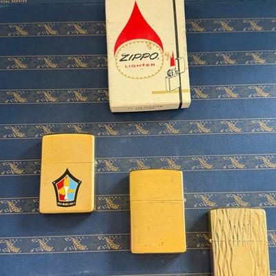 Vietnam War-Era Zippo Trio – 1970–1972 Gold-Toned Brass Set with Box & Personal Touches