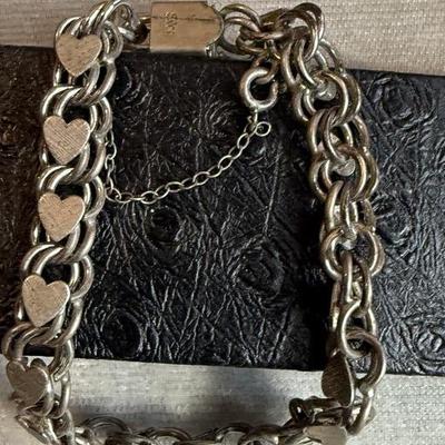 Vintage ELCO Sterling Silver 925 Double Link Heart Charm Bracelet – 7.5”