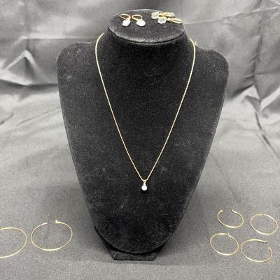 Yellow Gold 14k | Crystal Drop Earrings, Hoop Earrings & Necklace | Total Weight 8.33g