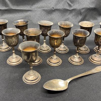 Set Of 12 Sterling Silver Mini Taxco Chalice’s & Sterling Teaspoon | Total Weight 370g
