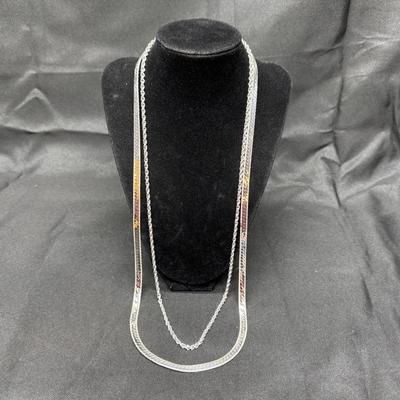 Sterling Silver 925 Rope Textured Link Chain & Herringbone Chain | 55g Total Weight