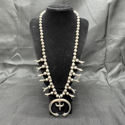 Sterling Silver Squash Blossom Necklace with Naja Pendant | Native American Jewelry