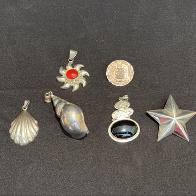 Silver Pendants Stamped Sterling 925 Mexico | Assorted Designs w/ Stones | Total Weight 147g