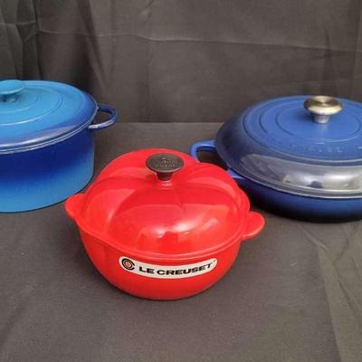 Le Creuset Cast Iron Cookware Lot | Blue & Red Cocottes Including Tomato & Oval Dutch Oven