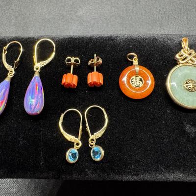 Yellow Gold 14k Opal Tear Drop Earrings, 14k Topaz Earrings, Pendants & More | 10.32g Total Weight