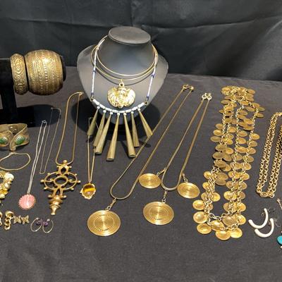Vintage & Costume Jewelry Lot | Bold Statement Necklaces, Bangles, Earrings & Gold-Tone Accessories