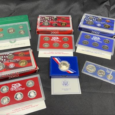 U.S. Mint Proof & Silver Proof Sets 99', 02', & 05' with 1986 Commemorative Half Dollar