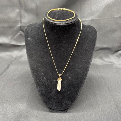 Yellow Gold 14k Necklace & Bracelet 4.14g Total Weight | 14k Water Pearl Pendant 1.74g Total Weight