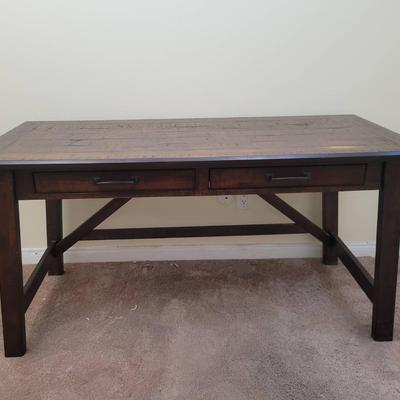 Rustic Wood Writing Desk with 2 Drawers | Dark Finish
