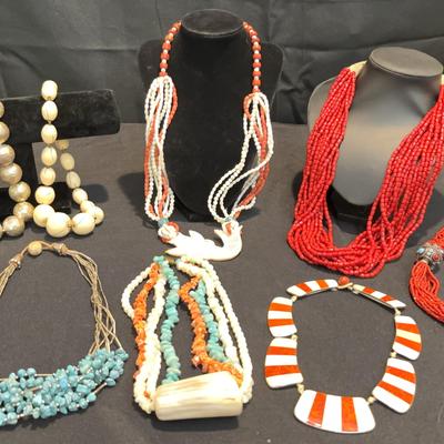 Ethnic Statement Necklace Lot | Turquoise, Shell & Beaded Multi-Strand Designs