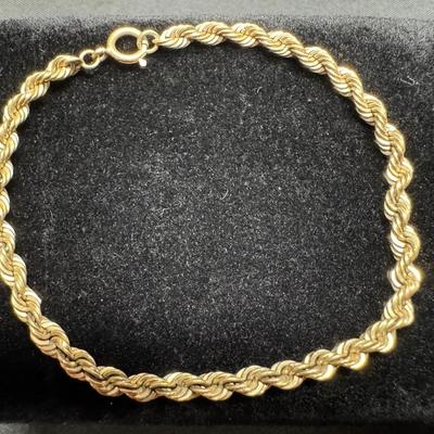 Yellow Gold 14k Rope Chain Twisted Design Bracelet | 6.46g Total Weight 