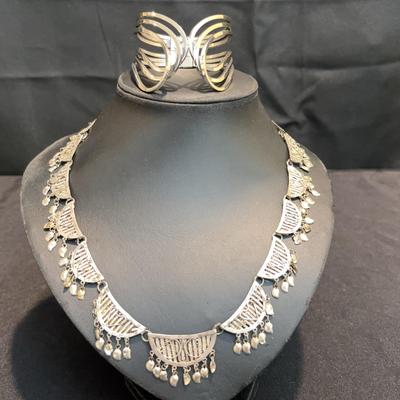Mid Century Sauteur Renoir Sterling Silver Filigree Necklace And Cuff Bracelet | Total Weight 99g