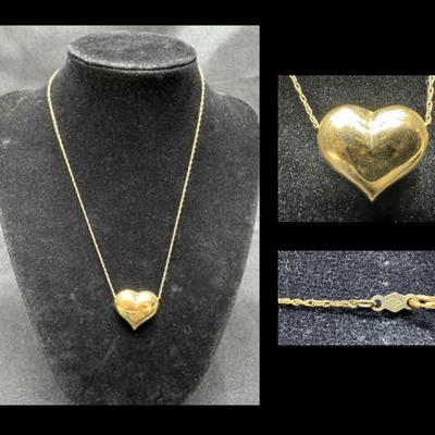 Yellow Gold 14k Necklace w/ Puffy Heart Pendant | 3.16g Total Weight