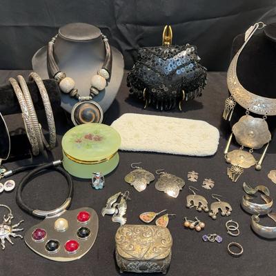 Eclectic Silver Tone Jewelry | Unmarked, Trinket Boxes & Vintage Beaded Purses & Accessories
