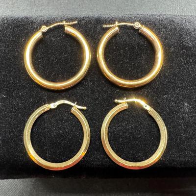Yellow Gold 14k French Lock Hoop Earrings | 2.60g Total Weight | Classic Round Hoops
