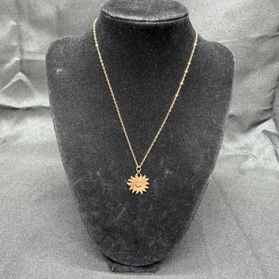 Yellow Good 14k Sun Pendant w/ Smiling Face Design And Chain | 1.78g Total Weight