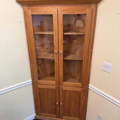 Solid Wood Corner Cabinet | Glass Door Display & Storage with Lower Shelves