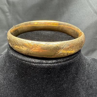 Yellow Gold 14k Hand Engraved Floral Design 1/2” Bangle | 19.01g Total Weight