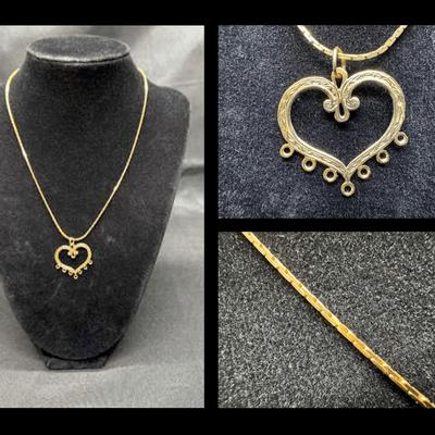Yellow Gold 14k Open Heart Pendant And Necklace | 5.72g Total Weight | Ornate Design with Detailing