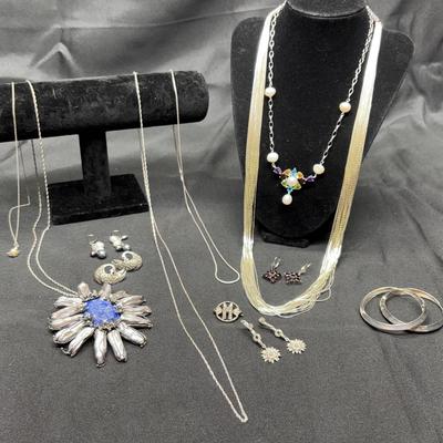 Silver Jewelry Stamped 925 | Lapis Lazuli, Pearl & Vintage Accents & A Brooch