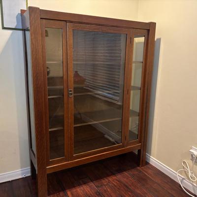 Mission Style Fire Oak Display Cabinet | Arts & Crafts Glass Door Bookcase