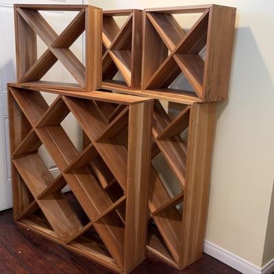 Freestanding Modular Wooden Wine X Design Storage Units | 2 Large, 3 Small