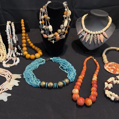 Ethnic & Tribal Style Necklace Lot | Shell, Amber-Style, Beaded & Statement Designs | Short Length