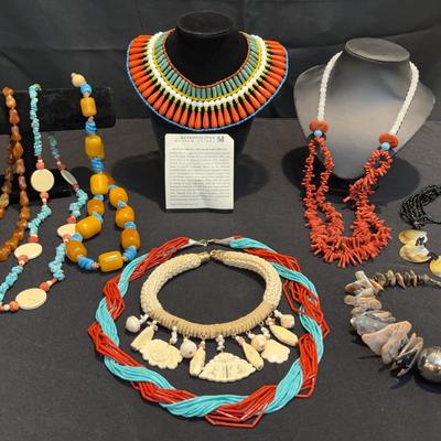 Statement Necklace Lot | Tribal, Polished Stone, Beaded, Shell & Metropolitan Museum Replica