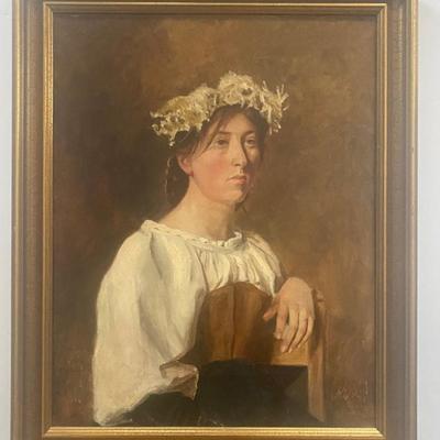 Original Portrait Of A Danish Woman On Canvas By Anna Elizabeth Munch