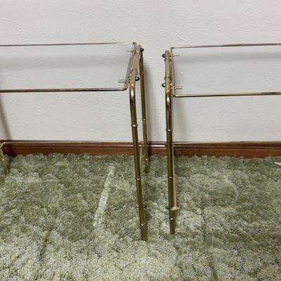 Pair Gold Nesting Faux Bamboo Side Table Brass/Glass