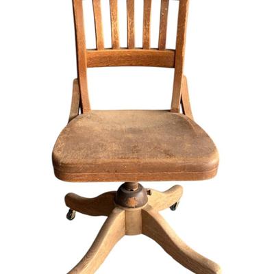 1930’s Antique Walnut Bankers Swivel Desk Chair
