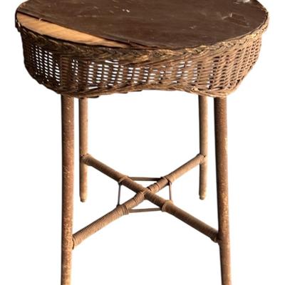 Antique Round Wicker Table