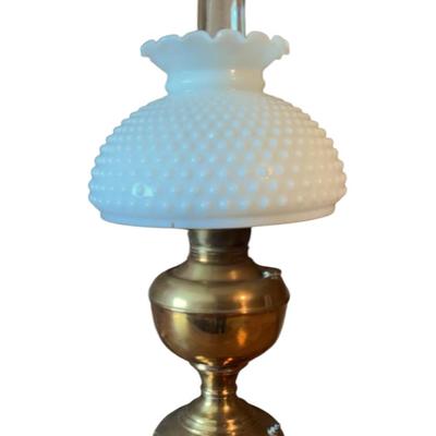 The Meteor Lamp Antique Milk Glass Shade With Brass Like Base