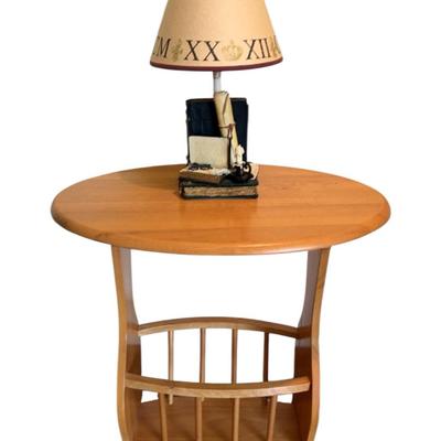 Library-Inspired Table Lamp & Small Wood End Table W/Magazine Rack