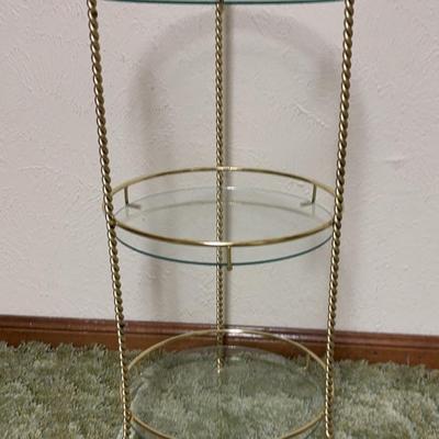 Vintage Twisted Metal Plant Stand end table 3-tier glass shelves