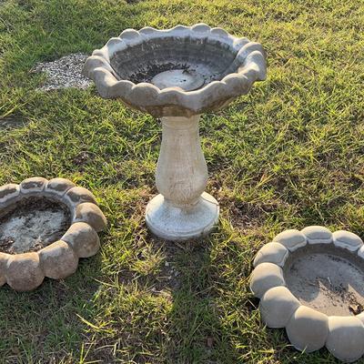 Cement Birdbath With Two Extra Tops