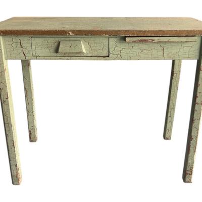 Vintage green wooden desk farmhouse style drawer pull-out tray