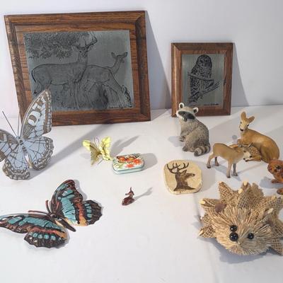 Woodland Creatures - Beautiful Etchings On Metal And Wood And Decor Lot