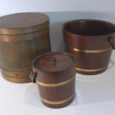 Vintage Wood Barrel And Buckets