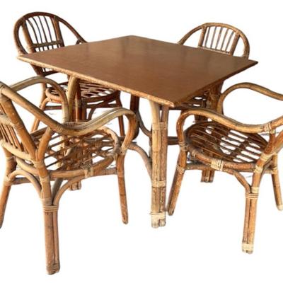 1950’s Wood Bamboo & Rattan Patio Set