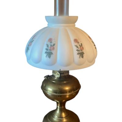 Aladdin Pink Rose Floral Brass Like Base Lamp