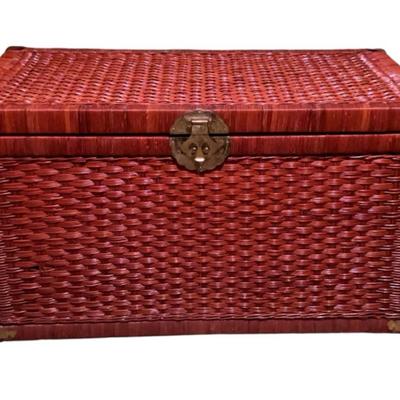Vintage Wicker Campaign Trunk, Blanket Chest