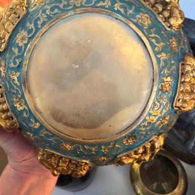 A very fine pair of Sino-Tibetan champleve gilt bronze alms bowls, 19th century