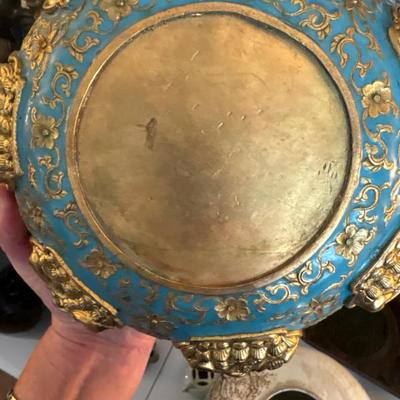 A very fine pair of Sino-Tibetan champleve gilt bronze alms bowls, 19th century