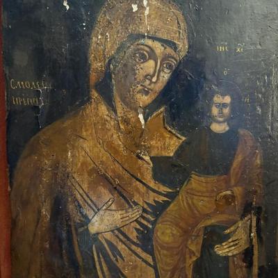 Antique Russian icon of Our Lady of Smolensk, circa 1750