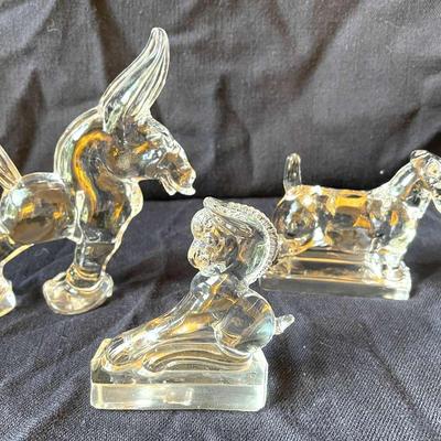 Heisey Glass Donkey, Dog, And Horse Figurines 