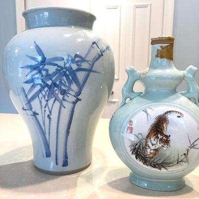 Asian Painted Vase And Bottle